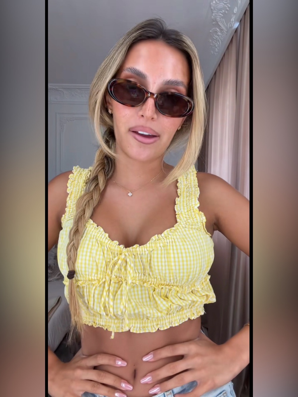 NEW ZARA Zara Yellow Checkered Ruffle Crop Top